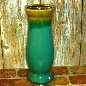 Midcentury Studio Pottery Vase – Ombré Brown to Teal Glaze Sculptural Form Decor